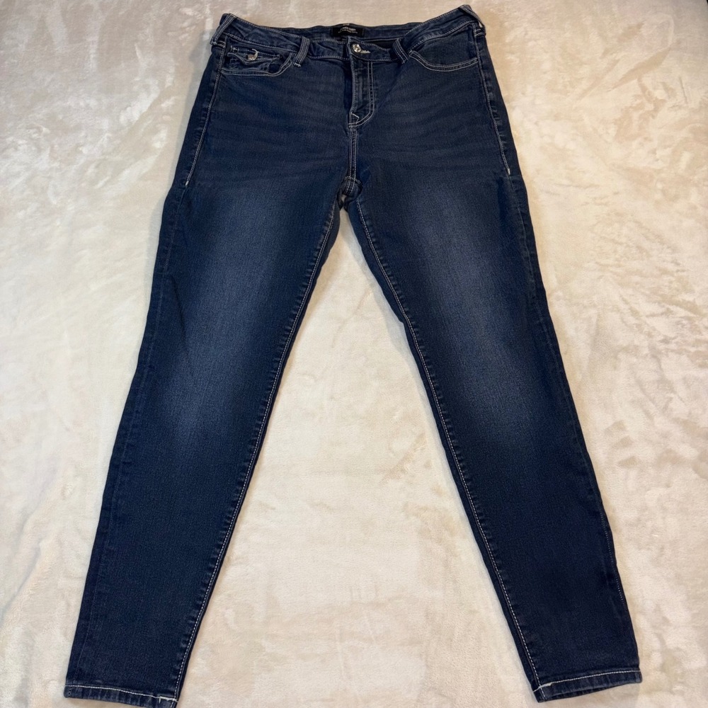 True Religion Jennie Curvy Mid Rise Super Skinny Jeans Dark Wash Blue Size 32